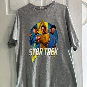 Gildan Gray Star Trek Bridge Crew Graphic Tee with Yellow & Blue Accents